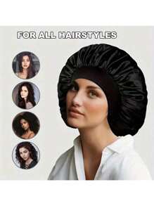 1pc Wide Strip Elastic Headband Cap, Women Soft Satin Sleep Cap, Stretchy Solid Color Smooth Shower Cap, Suitable For Hair
