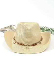 1 Peça Chapéu Panamá Unissex com Borlas, Decoração Boho Jazz, Chapéu de Vaqueira, Chapéu de Cowboy, Chapéu de Palha, Chapéu de Praia para Uso Externo
