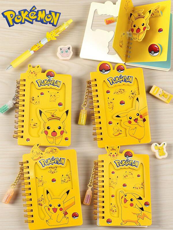 pokemon Pokemon Anime 3D geprägtes Notizbuch & Geheimbox Stift Set - Kawaii Cartoon Design Schulsachen Kombi, Überraschungs-Sammlerstücke Schreibwerkzeuge für Studenten Fans, Geschenk zum Geburtstag, Weihnachten, Schulmaterial