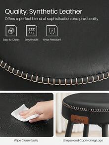 Collection - Bar Stools Set Of 2, Kitchen Counter Stools, Breakfast Stools, Synthetic Leather With Stitching, 76.2 Cm Tall, Home Bar Dining Room, Easy Assembly, Black - Black - View 3