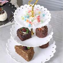 6 Pcs Cake Stand, Plastic Dessert Table Display Set, Three-Tier Shelf, Two-Tier Shelf And Dessert Tray Set. Suitable For Birthdays, Parties, Tea Parties. Black/White - White - View 5