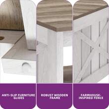 BALCONERA  Farmhouse Grey Wash Square Coffee Table – Modern Rustic Wood Living Room Table With Half-Open Storage Compartment - Grey - View 5