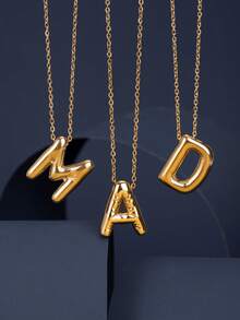 1 件时尚 14K 镀金不锈钢泡泡波西米亚风格 26 个字母 A-Z 吊坠和 26 件铜方晶锆石吊坠，金项链首饰，两种款式可选，适合女性四季日常佩戴 - 彩色 - 查看 2