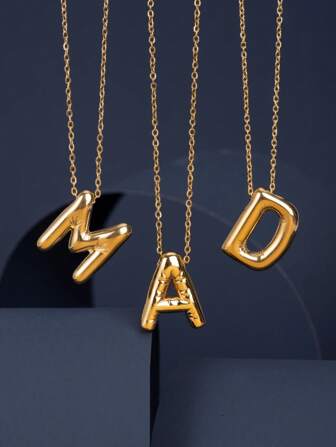 1 件时尚 14K 镀金不锈钢泡泡波西米亚风格 26 个字母 A-Z 吊坠和 26 件铜方晶锆石吊坠，金项链首饰，两种款式可选，适合女性四季日常佩戴