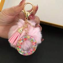 1pc Initial Letter Keychain, Cute Fluffy Ball Keyring, Bag/Backpack Charm, Car Pendant, Women Daily Gift