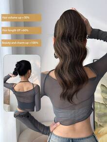 16 Inch Short Natural Wave Curly Synthetic Ponytail Hair Extension, Brown Color, Claw Clip Design, Suitable For Girls, Women, Party And Daily Use - Black Brown - View 8