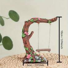 1pc Swinging Tree With Swing Garden Decor (Multiple Color Options) - Vintage Stump With Pink Flowers, Suitable For Succulents, Indoor Tabletop Display, Unique Rustic Style Gift, Outdoor Space Decor, Living Room Decor, Ideal Birthday, Christmas, Halloween, Thanksgiving Holiday Gift