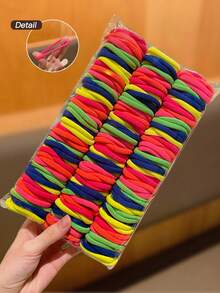 100pcs Colorful Hair Scrunchies, Non-Damaging Elastic Hair Ties, Suitable For Daily And Party Use, Recommended Hair Accessory Gift,Travel,Birthday - Multicolor - View 5