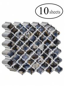 2/10片装阿拉伯风格自粘瓷砖壁纸，12英寸x12英寸，适用于厨房、墙面（加厚设计，仿玛瑙），壁纸，墙贴，墙面装饰，房间装饰，卧室装饰，厨房装饰，家居装饰 - 彩色 - 查看 10