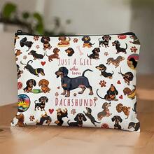 1 pieza, Bolsa de cosméticos con estampado único y lindo de Dachshund - Bolsa de medicina reutilizable de estilo bohemio, bolsa de lápices con estética de granja de animales, bolsa de maquillaje para almacenamiento, bolsa de viaje y cosméticos - Adecuada para la escuela, decoración del hogar de verano, almacenamiento de joyas, bolsa de aperitivos, bolsa de viaje de 9 pulgadas * 6 pulgadas para útiles escolares de vacaciones, bolsa de viaje para mujeres