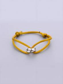 1 pieza Brazalete ajustable unisex hecho a mano de acero inoxidable delgado y hueco con 3 anillos chapados en plata, regalo para parejas - Plateado - Ver 18