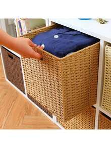 1pc Handmade Paper Rope Woven Storage Basket, Foldable Organizer Box For Shelves, Decoration, Multi-Purpose Non-Waterproof Storage For Clothes, Snacks, Toys, Etc. - Multicolor - View 5