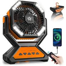 20000mAh Camping Fan With LED Light & Power Bank – Solar Powered, Rechargeable, 3-In-1 Portable Fan With Timer & Rotating Base For Tents, BBQ & Travel - Orange - View 2