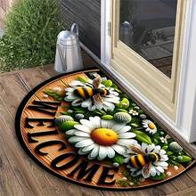 1pc Vintage Semi-Circle Design Crystal Velvet Colorful Stone Print Non-Slip Doormat For Bedroom Entrance Home Decor