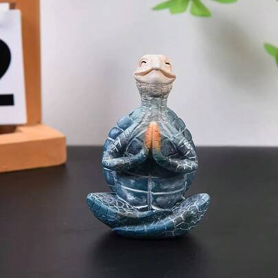 1개 명상 바다거북이 수지 공예 장식품, 앉은 자세 파란색 거북이 조각상, 정원, 파티오, 탁자용 젠 스타일 장식