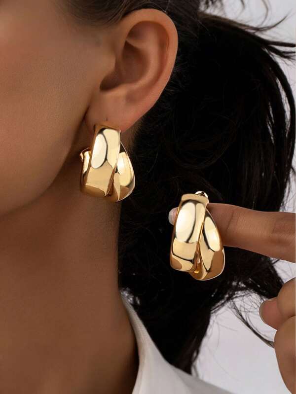 2pcs Geometric Pattern Copper Earrings, Minimalist & Fashionable, Suitable For Women's Daily Wear, Weddings, Parties, Festivals, And Gift Giving