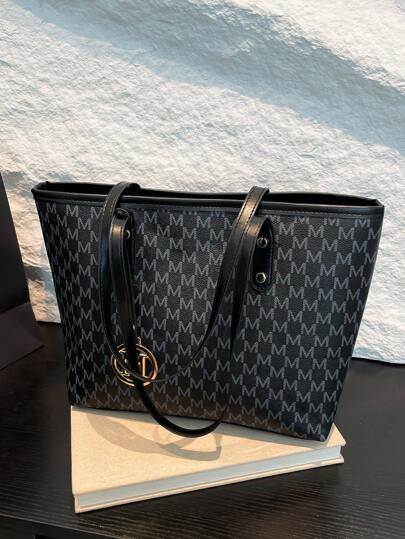 Fully Printed Shoulder Tote Bag, Mother's Day Gift, Retro Letter Print Handbag, Large Capacity Shoulder Bag, Essential Underarm Bag For Commuting , Office , Valentines Gifts