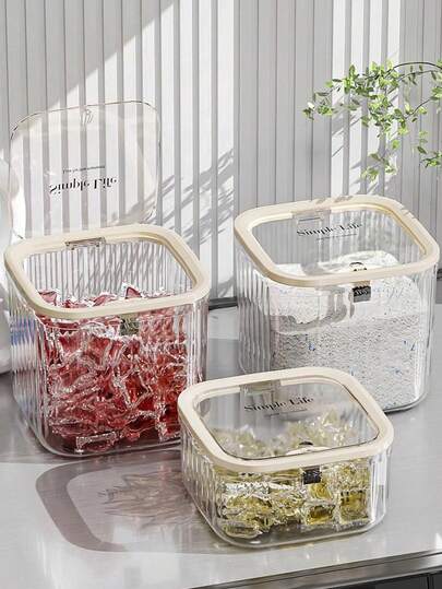 1pc/2pcs Laundry Powder Storage Box, Lidded Storage Jar, Large-Capacity Storage Box, Laundry Detergent/Powder, Laundry Pod Dispensing Container, Cleaning Supplies Storage, Household Items, Suitable For Use In Laundry Rooms, Bathrooms, Toilets, Bathroom Accessories.