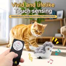 1 件升级版遥控 USB 可充电逼真麻雀鸟形宠物玩具，布料，动物图案，适合猫咪互动游戏，适合所有品种和尺寸，非飞行 - 彩色 - 查看 3