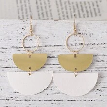 A Pair  Leather Metal Earrings, Stacked Half-Moon Geometric Round Double-Sided Design For Gift Exchange Women Dangle Earrings Daily Wear Party Office All Seasons Fashion Chic Accessories - 紅色 - 查看 4