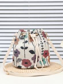 1 件夏季必备草编水桶包，PP 材质垂直钩针女士单肩包，PU 色块设计，带抽绳的沙滩斜挎包，适合休闲、海滩、旅行、礼物 - 彩色 - 查看 2