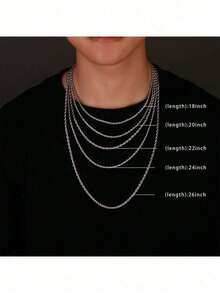 1 Pc Fashion Street Simple Style Stainless Steel Men's Chain - Silver - View 3