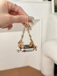 时尚表带，金色链条，女士款，可爱雏菊个性化创意手链，兼容 Series 10/9/8/7/SE/6/5/4，尺寸：38mm/40mm/41mm/42mm/44mm/45mm/46mm/49mm，智能手表表带，女士手链表带，适合作为礼物或送给朋友，可调节表带