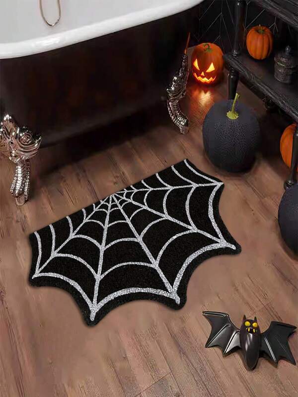 1 pieza Felpudo de tela de araña de Halloween, hecho de terciopelo, felpudo de entrada en forma de media luna con tela de araña, tamaño irregular con un error de corte de 1-5 cm, alfombra decorativa para el hogar, alfombra de Halloween, felpudo, alfombra pequeña, felpudo de bienvenida, alfombra, felpudo, felpudo de exterior, alfombra de cocina, decoración del hogar, felpudo de entrada, alfombra pequeña de área, felpudo de exterior, decoración del hogar, alfombra de área, alfombra de jardín, alfombra lavable