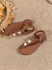 2025 New Bohemian Style Children Sandals, Bright Leather Sandals In Yellow And Pink, Fashion Design, Beach Sandals, Suitable For High School And College Students - Coffee Brown - View 5