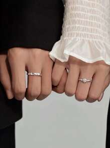 1 Pair Sparkling Romantic Couple Rings, Unique Design Elegant Style Suitable For Daily Wear, Valentine's Day Gift
