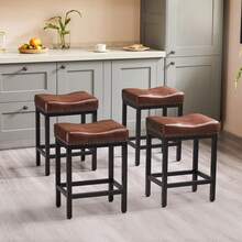 Edx Bar Stools Set Of 2, Modern Counter Height, 24 Inch Kitchen Barstools With Metal Base, PU Leather Saddle Seats For Kitchen Island, Gray - 棕色 - 查看 2