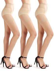 1件装女士20D超薄踩脚透明连裤袜 - 杏色 - 查看 2