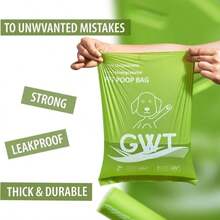 GWT Dog Poop Bags Rolls 9"X13" - Certified Home Plant Based Rolls, 120 Count Pet Waste Bags, Ideal For Outside And Backyard, Includes 8 Convenient Bags - 白色 - 查看 3