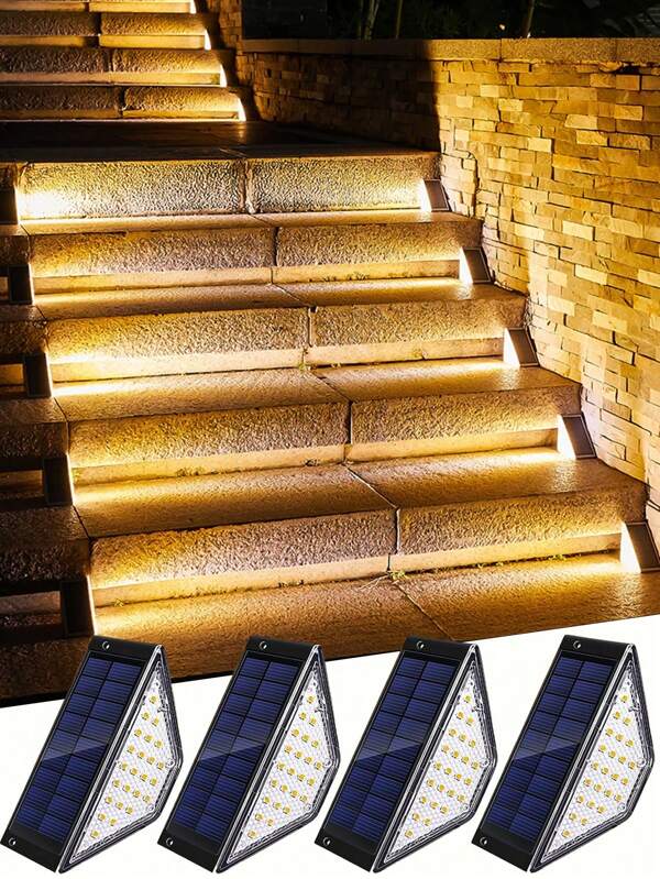 Solar Powered Stair Lights, Warm Light Solar Stair Lights, Outdoor Solar Powered, Lighting From Dusk To Dawn, Suitable For Garden Stairs, Decks, Porches, Patios