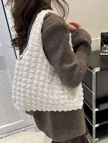 别致的云朵、泡泡和花朵印花单肩包，女学生新款背心包，简约帆布购物手提包，书包，便携，可折叠，大容量，适合少女、女大学生、大学、中学、高中 - 彩色 - 查看 7