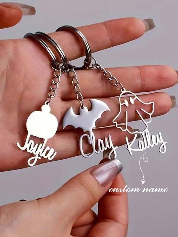 Personalized Halloween Keychains - Custom Name Engraved Stainless Steel Keychains With Pumpkins, Bats And Talismans - Durable Daily Carry, Halloween Party Gifts, Gifts For Couples (Birthdays/Anniversaries)