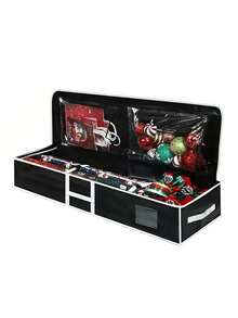 1 pieza Caja de almacenamiento de papel de regalo, organizador de embalaje de regalo, caja de almacenamiento de papel de regalo resistente al agua y a los desgarros, bolsa de almacenamiento navideño con forro interior - Negro - Ver 8