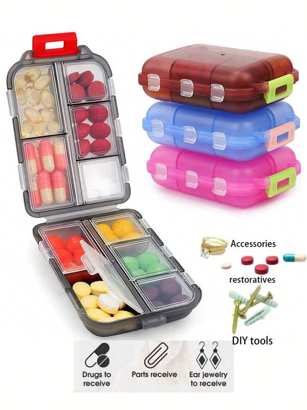 10-Slot Pill Box, Detachable Compartment Storage Box, Daily Vitamin Medicine Organizer, Small Pill Bottle, Portable 7-Day Pill Organizer, Sealed Medication Container For Vitamins And Pills, Travel Medicine Box