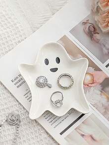 Halloween Ghost Jewelry Tray Ceramic Decorative Display Tray Desk Accessory Jewelry Organizer For Women Storage Organizer Travel Holiday Essential Fall Decor Autumn Halloween - White - View 3