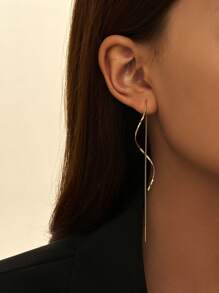 Tkool 1 Pair Elegant S-Shaped Minimalist Tassel Earrings, Luxury Gift Jewelry For Women