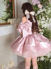 Elegant Pink Bow Decor Short Dress, Teen Girl Dresses For Wedding, Prom, Graduation, Birthday Party, Christmas