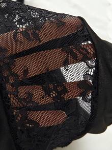 女士黑色睡衣，撞色蕾丝，细肩带，露背透视，性感内衣，黑色连衣裙，黑色睡衣，性感内衣连衣裙 - 黑色 - 查看 10