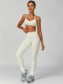 'Sports Vest' Women's Yoga Clothes, Sports Clothes, Running And Fitness Sports Vests, Comfortable And Skin Friendly At Home - 杏色 - 查看 7