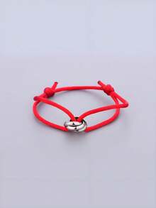 1 pieza Brazalete ajustable unisex hecho a mano de acero inoxidable delgado y hueco con 3 anillos chapados en plata, regalo para parejas - Plateado - Ver 3