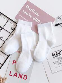 5 Pairs Children's Pure Cotton Solid White Sports Crew Socks, Suitable For Boys And Girls - White - View 2