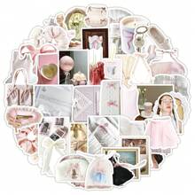 50pcs Kawaii Ballet Style Pink & White Decorative Stickers, Minimalist Korean Style, Suitable As Calendar, Mirror, Scrapbooking Stickers, School Supplies,Back To School
