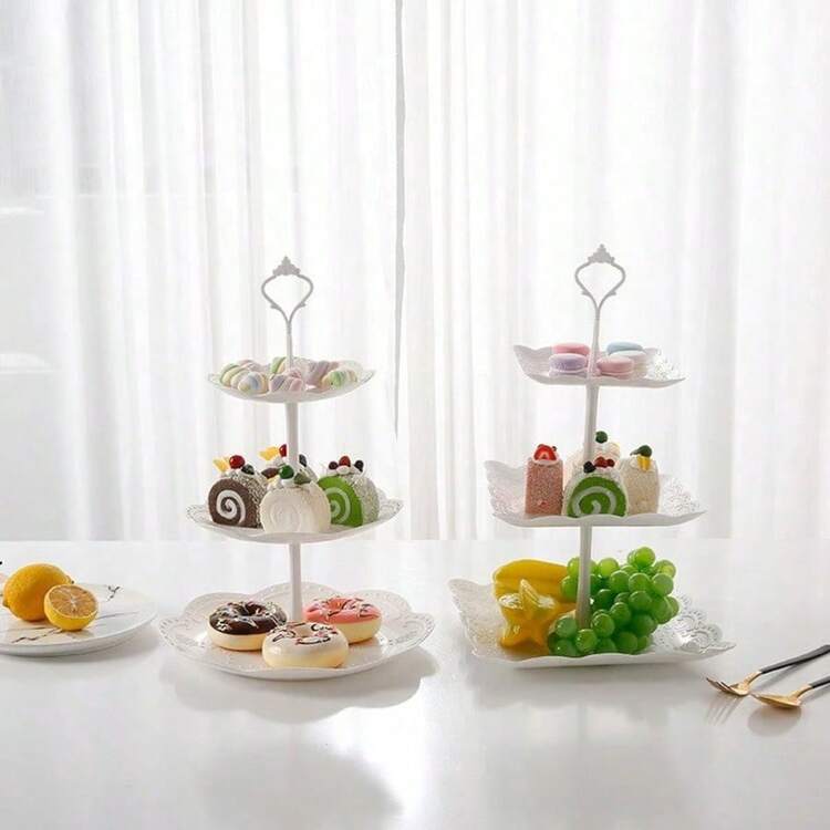 1PC Multi-Functional 3-Layer White Cake Rack, Large Capacity For And Cupcakes, Desktop Fruit Basket, Space-Saving Indoor Snack Box. Suitable For Weddings, Festivals, Parties And Family Gatherings - Multicolor - View 3