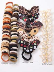 115 件咖啡色兔耳发圈，可爱公主发带，高弹力不伤发带，百搭蝴蝶发夹，女士发饰，礼物 - 彩色 - 查看 4