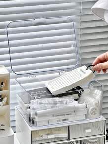 1pc Acrylic Flip-Top Storage Box, Medicine Organizer Case, Large Capacity Desk Organizer For Jewelry, Accessories, Stationery, And Cosmetics, Multi-Functional Transparent Container | Back To School Supplies