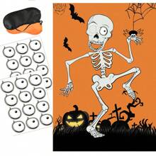 Juego de fiesta de Halloween "Pega los ojos en el Sr. Hueso", con póster de esqueleto y 24 pegatinas de ojos, que se puede usar como suministros y juego de fiesta de Halloween